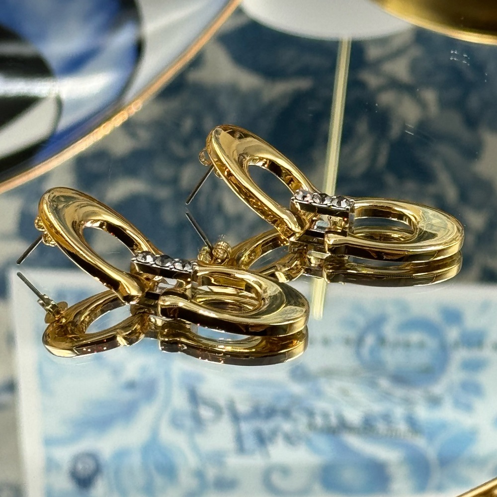 🆕 COACH 🧿 NWT Double Logo Two-Toned Chunky Bejewelled Link Earring - Picture 5 of 15